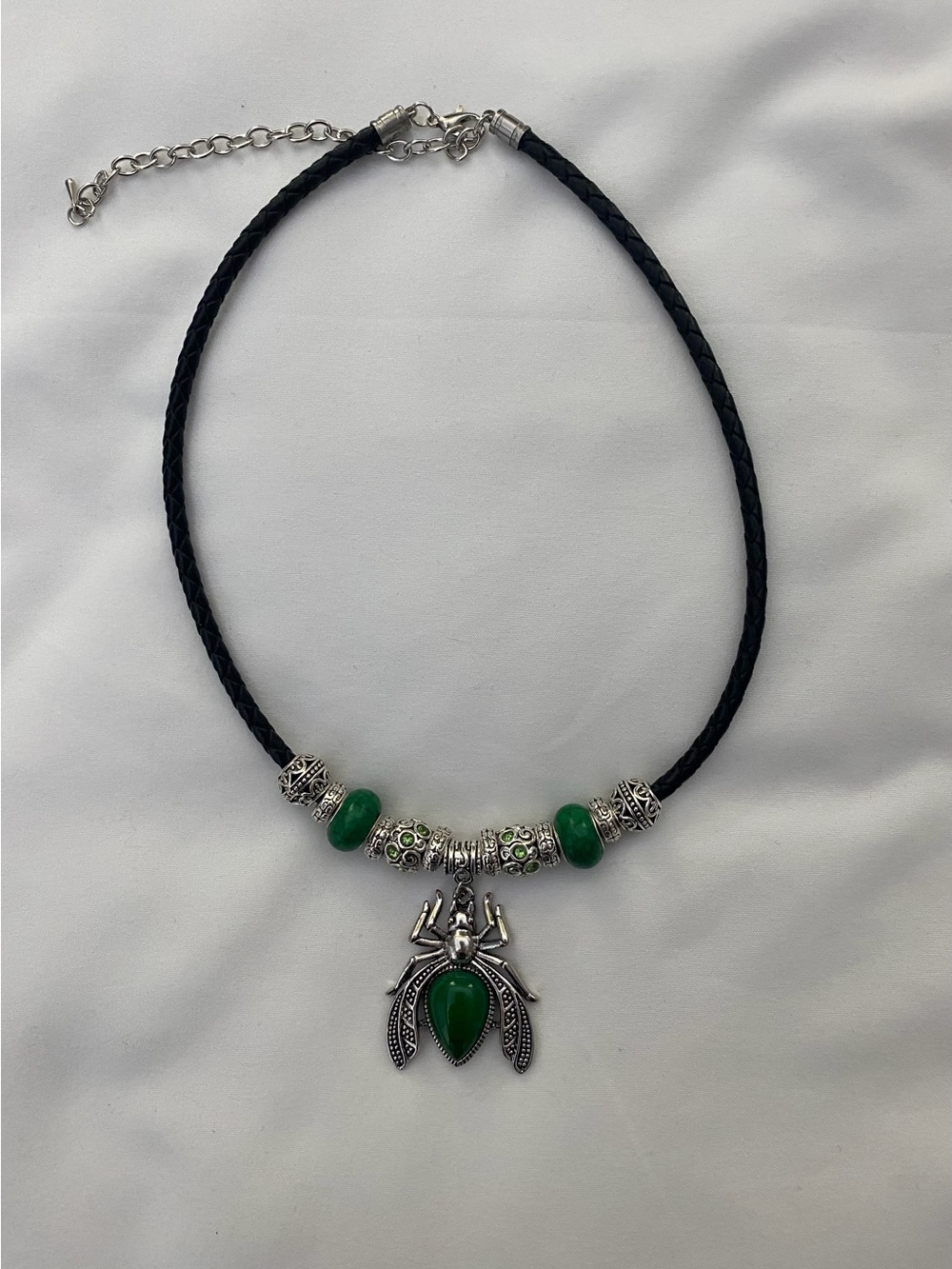 Handmade Green Beetle Statement Leather Necklace
